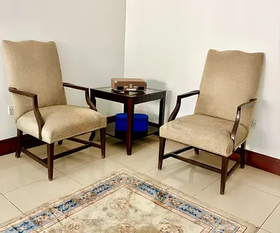 Pair of Original Ethan Allen High-Back Armchairs – Excellent Condition