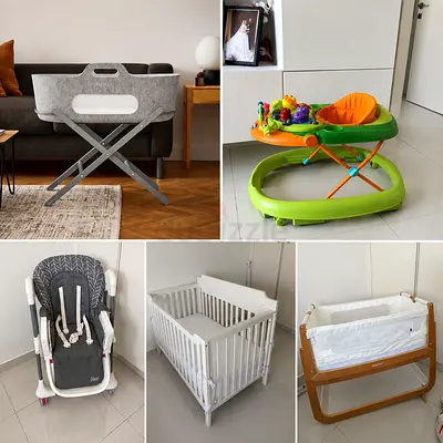 Mixed baby bundle: crib, bassinet, high chair, stroller walker & baby rocker
