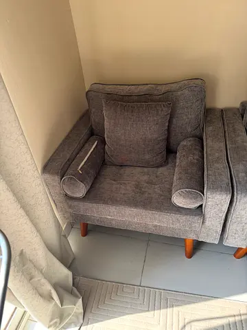 Grey Fabric Armchair with Cushions - Good Condition