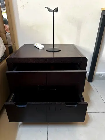 Dark wooden bedside table with drawers - good condition