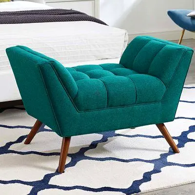 Mid-century Tufted Upholstered Bench / Accent Seat in Teal