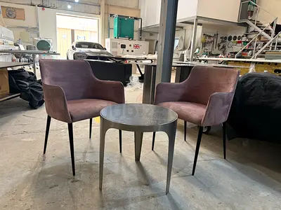 Set of 2 Upholstered Armchairs with Small Round Side Table - Modern