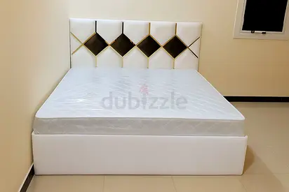 White Upholstered Double Bed with Diamond Headboard