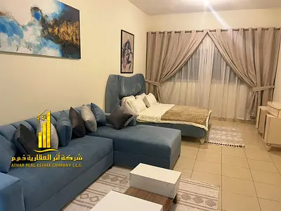 A luxurious studio open view with a semi-detached kitchen, fully furnished, elegant furniture and a fully equipped kitchen with parking and garden