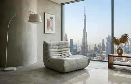 Modern low lounge chair (single) in light grey - like new