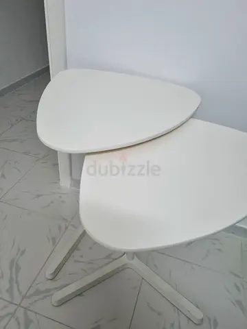 Set of 2 White Nesting Side Tables - Modern Teardrop Shape
