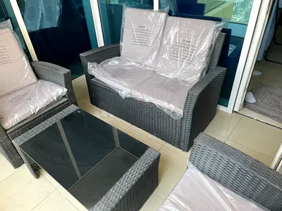 Outdoor Rattan sofa set with glass coffee table