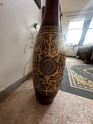 Decorative Tall Floor Vase with Floral Carving