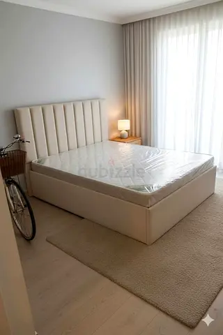 Queen upholstered bed frame with storage - beige, Good quality