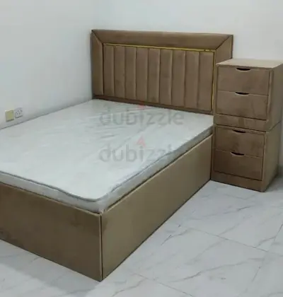 New Queen upholstered bed frame with storage and matching bedside cabinet