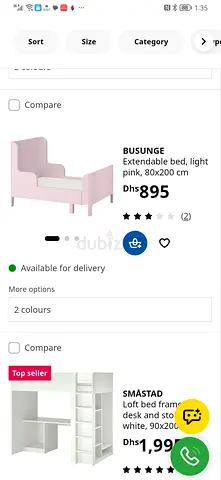 Extendable kids bed - light pink, 80x200 cm (IKEA style) with Matress
