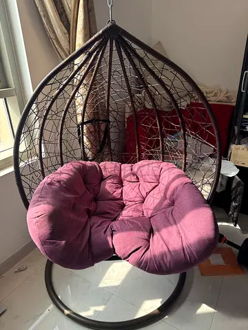 Rattan Egg Hanging Chair with Cushioned Seat - Good Condition
