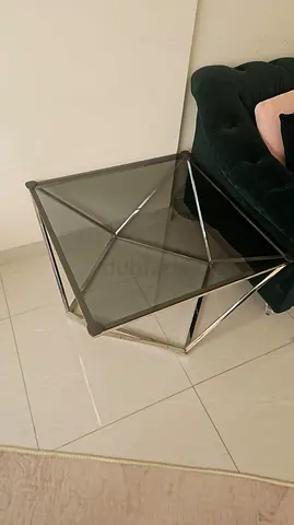 Glass Top Stainless Steel Side Table - Modern Square End Table
