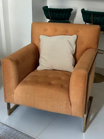 Modern Tan Tufted Armchair with Metal Legs like brand new