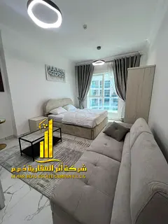 Luxury studio with separate kitchen. Sea view. Furnished. For monthly rent in Ajman - Al Rashidiya 1