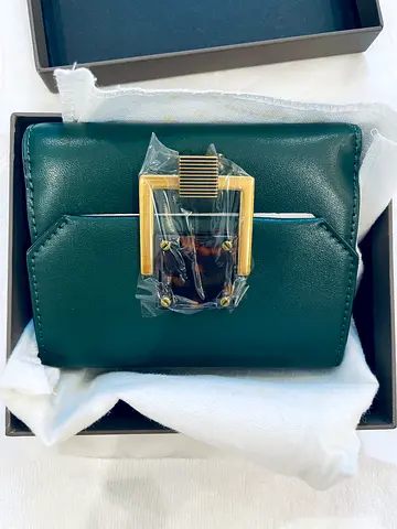 Dark Green Leather Women's Wallet with Gold Buckle - New
