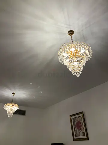 Pair of crystal chandelier ceiling lights - elegant vintage style