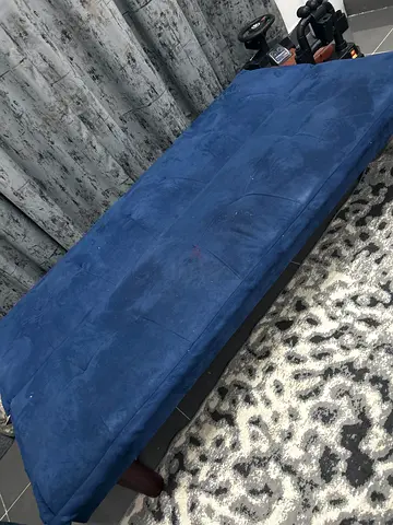 Blue suede folding sofa bed / futon in good condition