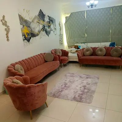 Pink Velvet 3-Piece Sofa Set with Matching Armchair - Good Condition