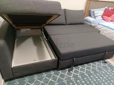 Grey L-Shaped Sofa Bed with Storage