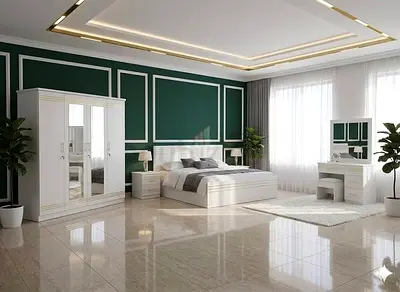 Modern White Bedroom Furniture Set with Wardrobe and Dresser