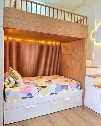Modern Custom Bunk Bed with Storage Drawers and Integrated Steps