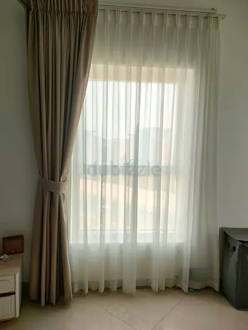Beige blackout curtains with white sheer panel - set of window 4 drapes