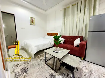 Luxurious studio with open kitchen and open view, fully furnished ✨ Ajman, Al Rashidiya 3. For monthly rent. Rent includes bills