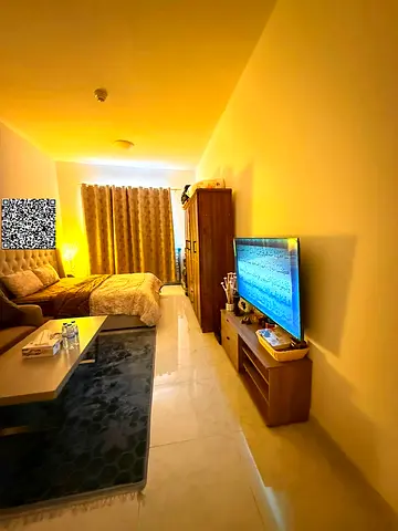 Excellent furnished studio for sale in Al Ghoroub Tower, Al Alia, 530 sq.ft, separate kitchen, 3rd floor, swimming pool and parking, prime location ne
