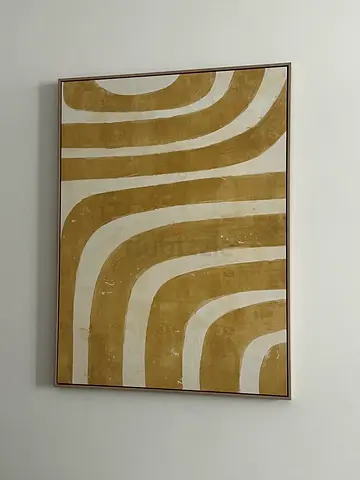 Abstract Gold and White Wall Art Painting — Framed Modern Decor