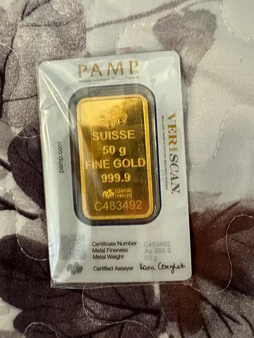 PAMP Suisse 50 g .9999 Fine Gold Bar in Assay Card (Veriscan)