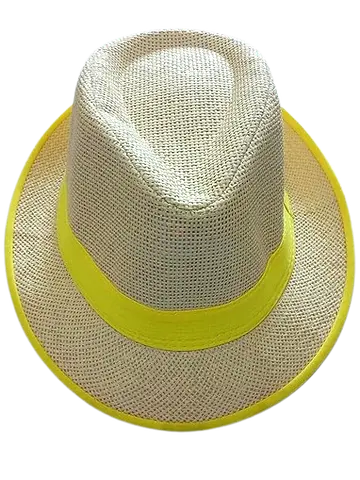 Light Straw Fedora Hat with Yellow Trim and Band - Unisex