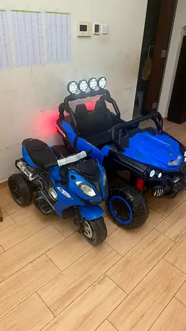 Kids Electric Ride-On Car and Motorbike Set — Blue, Works Well, with Charger, Remote control