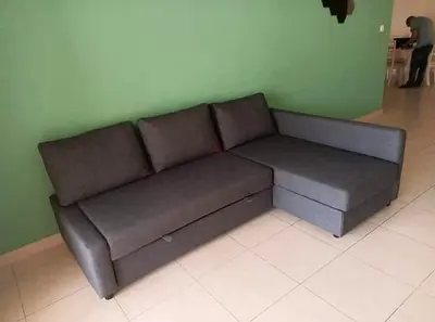 Grey L-shaped Corner Sofa Bed with Storage, Good Condition