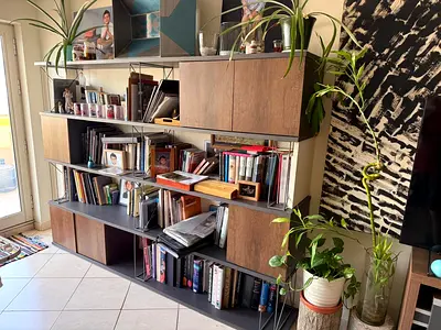 Large modular wall bookshelf with cabinets - good condition