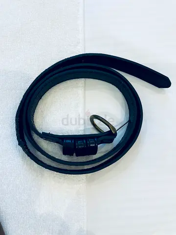 Genuine black leather belt - slim, used