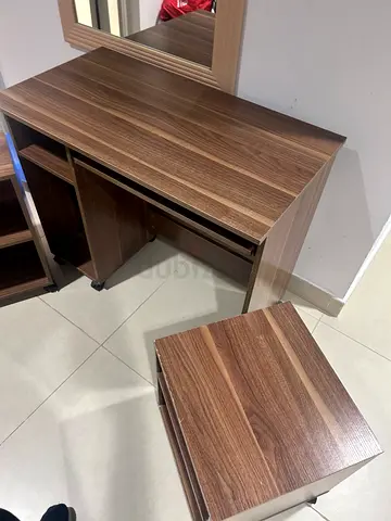 Wooden Study Desk with Matching Stool - Compact Condition