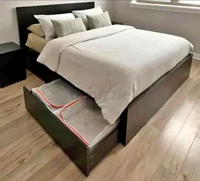 IKEA Black MALM Queen Storage Bed with IKEA Mattress 160 x 200 cm