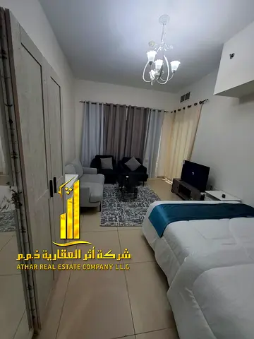 فرصة ذهبية أفخم استوديو مفروش بالكامل للإيجار الشهري في ابراج الياسمين الجرف 2– عجمان ✨