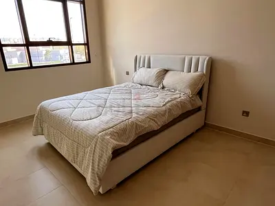 Queen upholstered bed with storage - light grey, good condition