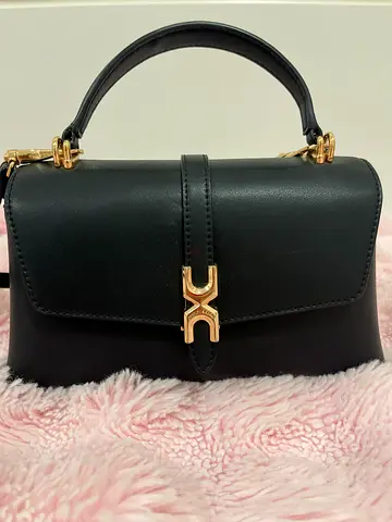 Black structured top-handle handbag with gold hardware - excellent condition