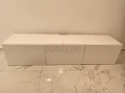 White Low TV Cabinet / Entertainment Unit - Minimal Design