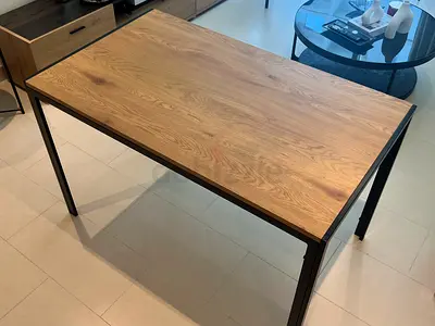 Wood Top Dining/Study Table (1.2x0.7m) with Black Metal Frame