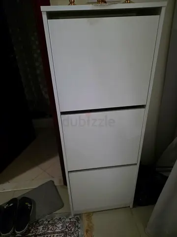 IKEA BISSA White Shoe Cabinet with 3 Compartments - 49x28x135 cm