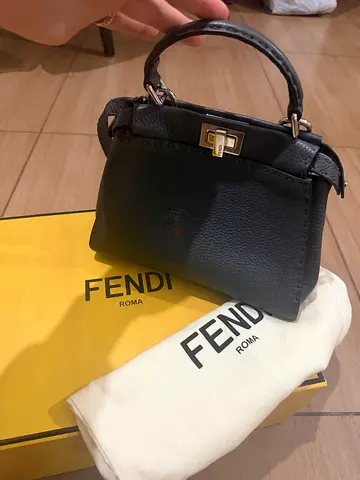 Fendi Peekaboo Micro Black Leather Top-Handle Bag with Box & Dustbag