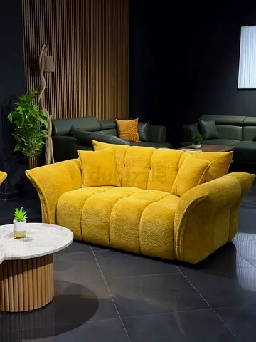 Plush Mustard Yellow 2-Seater Sofa — Cozy Modern Design