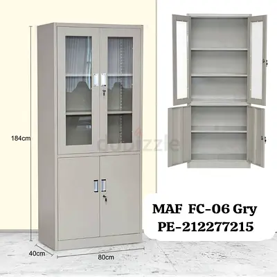 Metal Office Storage Cabinet with Glass Upper Doors (184cm x 80cm)