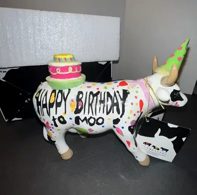 Happy Birthday to Moo - Decorative Cow Figurine (Collectible)