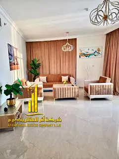 Luxury two-bedroom apartment with open sea view in Ajman - Corniche - Residence Towers - furnished, 