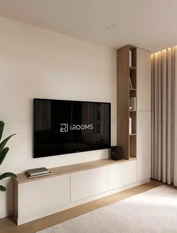 Modern Minimalist Entertainment Center with Integrated Shelving